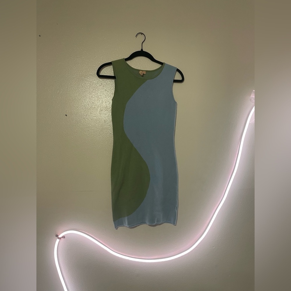 Funky Blue and Green Bodycon Mini Dress - Picture 1 of 3
